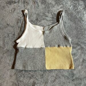 SHEIN Colorblock Ribbed Crop Top in Gray, Cream, and Yellow